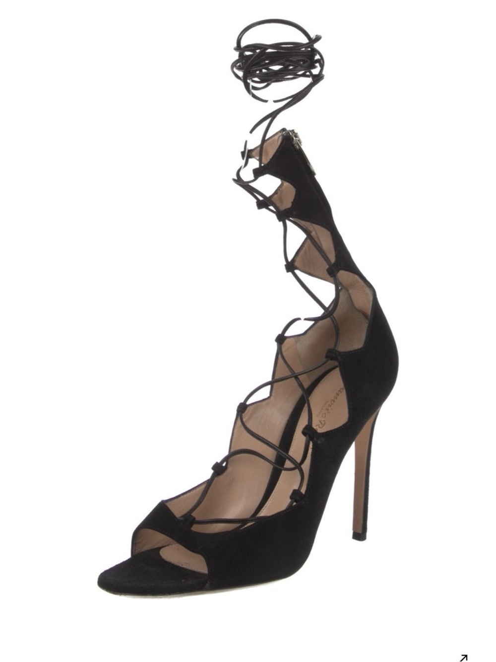 Gianvito Rossi Black Suede Lace-Up Stiletto Sandal